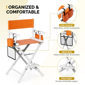 OmySalon 26in Wooden Portable Director Chair Folding Makeup Chair with Storage Pouch