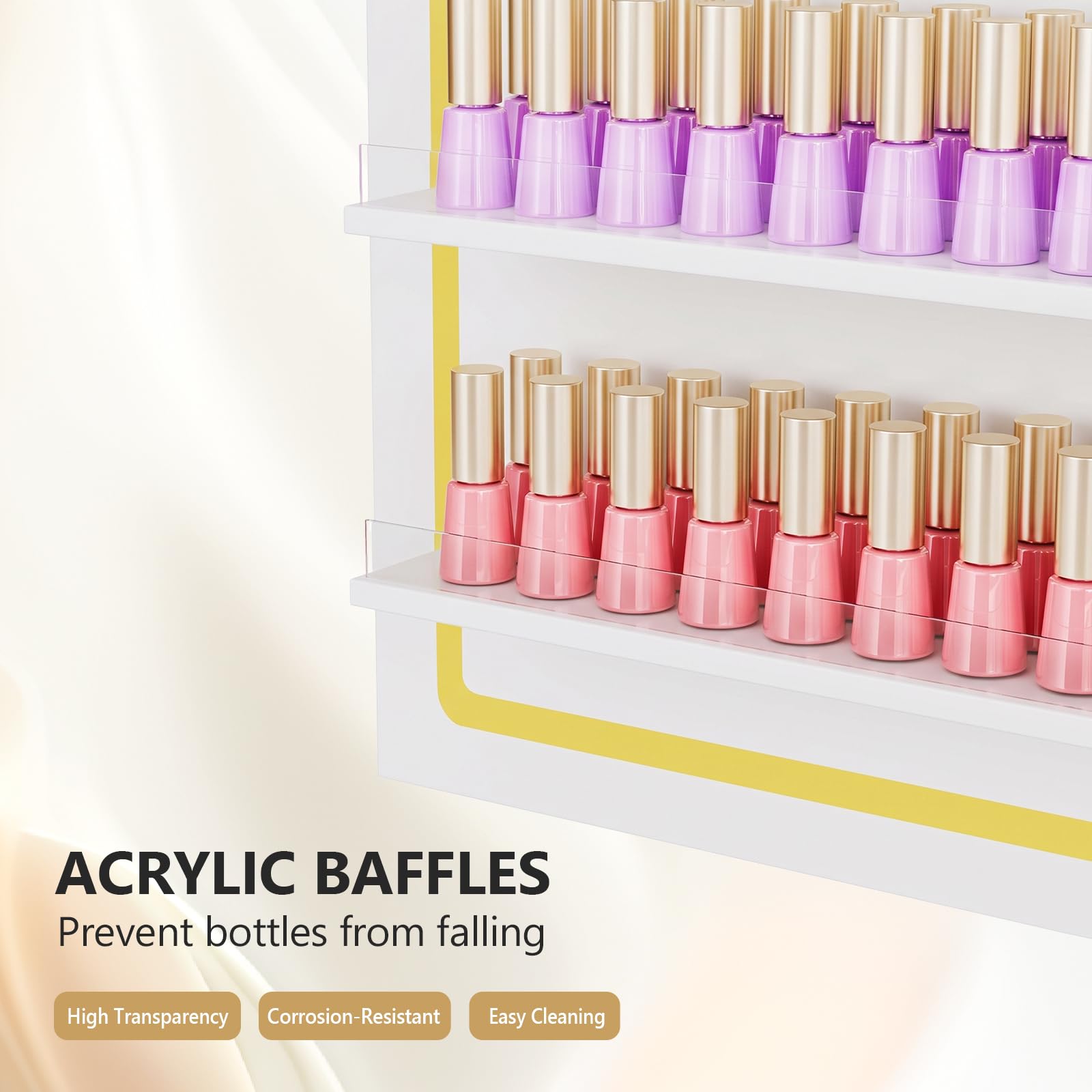 OmySalon Wall-Mounted Arched 6-Tier Nail Polish Rack With 5.5" Extra-Tall Shelves