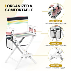 OmySalon 26in Wooden Portable Director Chair Folding Makeup Chair with Storage Pouch