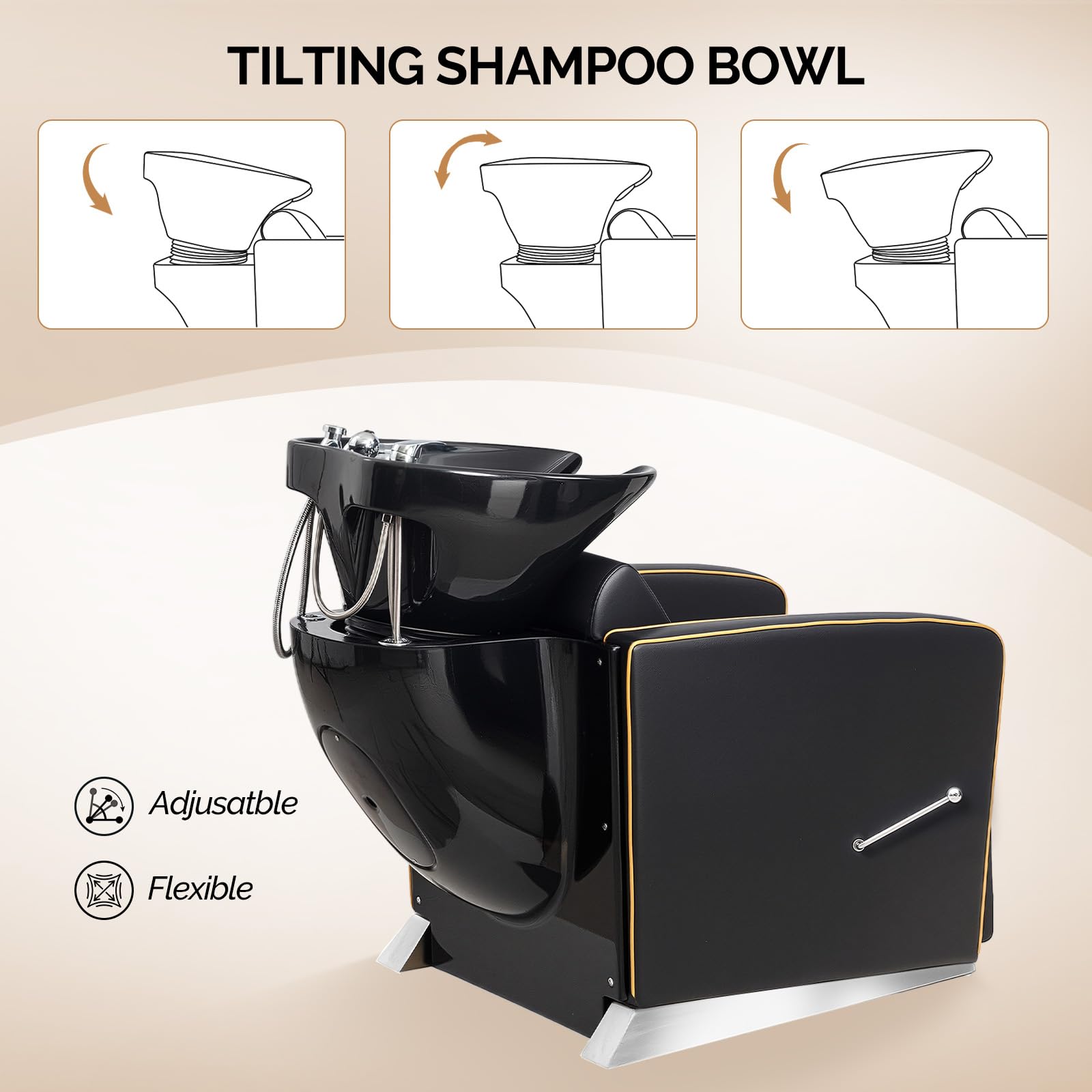 OmySalon BU1221 Salon Shampoo Backwash Chair Unit with Ceramic Shampoo Bowl & Adjustable Footrest