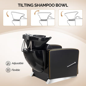 OmySalon BU1221 Salon Shampoo Backwash Chair Unit with Ceramic Shampoo Bowl & Adjustable Footrest