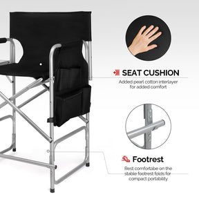 OmySalon 26in Folding Director Chair Makeup Artist Chair with Side Table