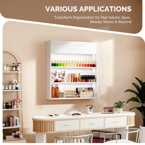 OmySalon 3-Tier Wall Mount LED Wooden Nail Polish Organizer Shelf with USB Touch Control