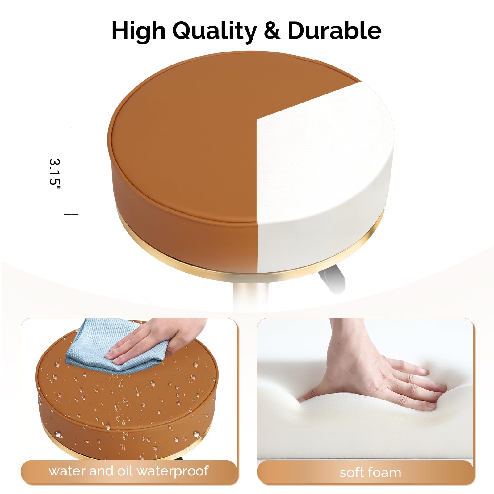 OmySalon Luxury 360° Swivel Hydraulic Adjustable Rolling Round Stool with Wheels
