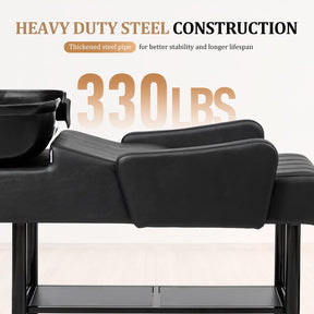 OmySalon BU2501 Salon Shampoo Backwash Unit with ABS Plastic Bowl & Storage Shelf & Freestanding Ottoman