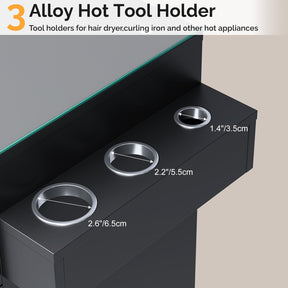 OmySalon SCWG Salon Styling Storage Station with Removable Glass Top & 4 Drawers 3 Hot Tool Holders