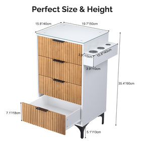 OmySalon SCWFD Modern Retro Style Salon Styling Storage Station Cabinet with Removable Glass Top & 4 Drawers 3 Hot Tool Holders