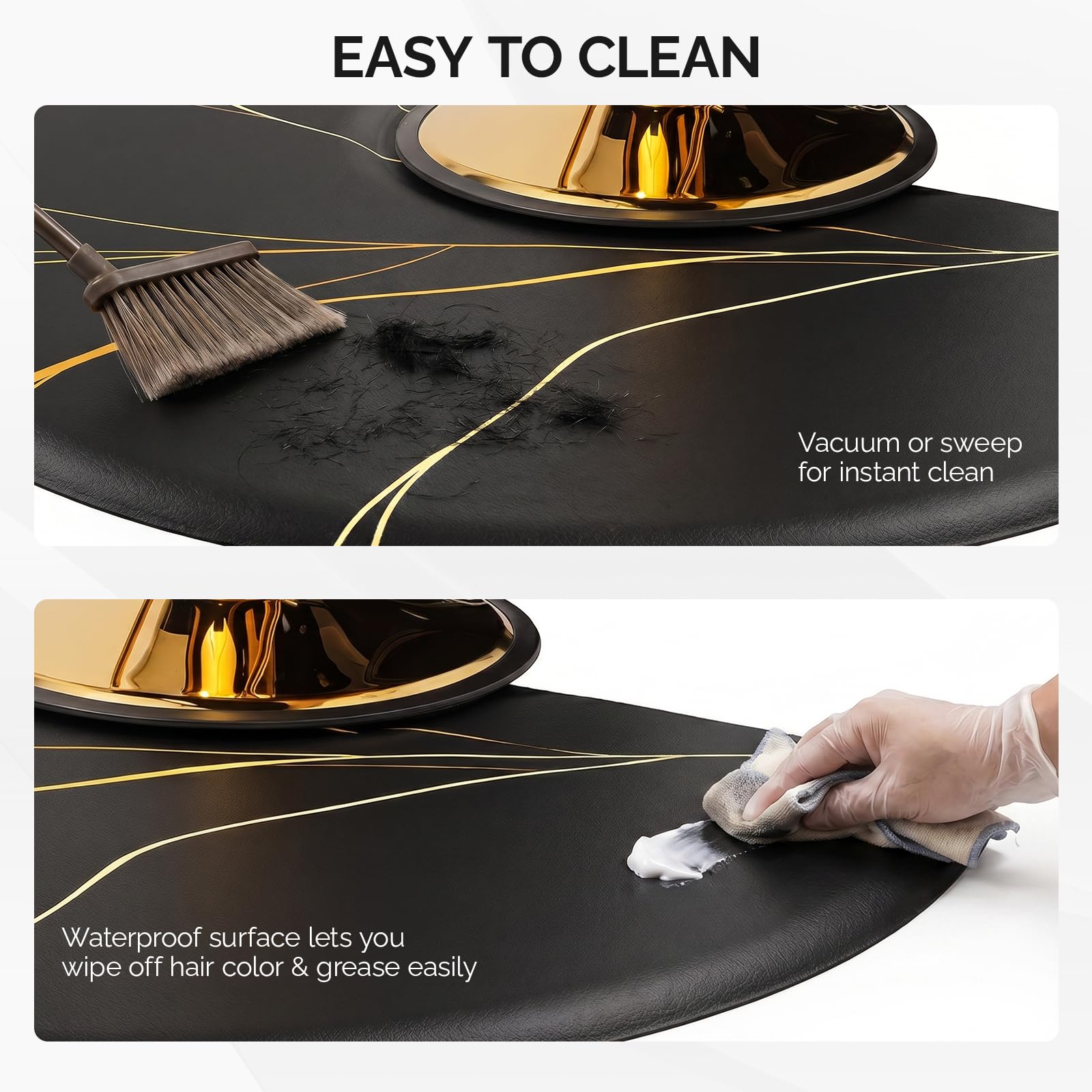 OmySalon 3' x 5' Semi-Circle Anti-Fatigue Salon Mat with Round Cutout 5/8" Thick