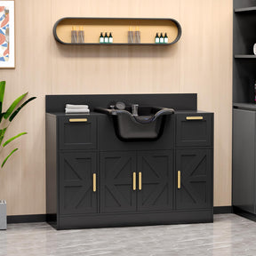 Omysalon SCWSB Freestanding Salon Wet Cabinet Station with Storage Drawers, Shampoo Bowl & Geometric Finish
