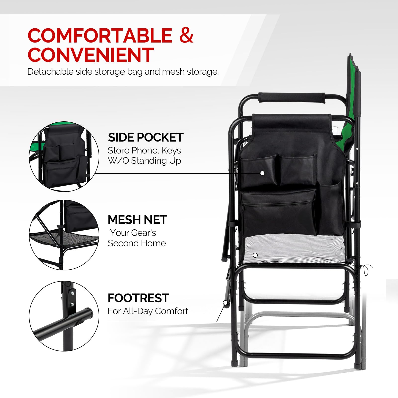 OmySalon Portable Folding Director Chair Makeup Artist Chair with Side Table 22in/26in/30in