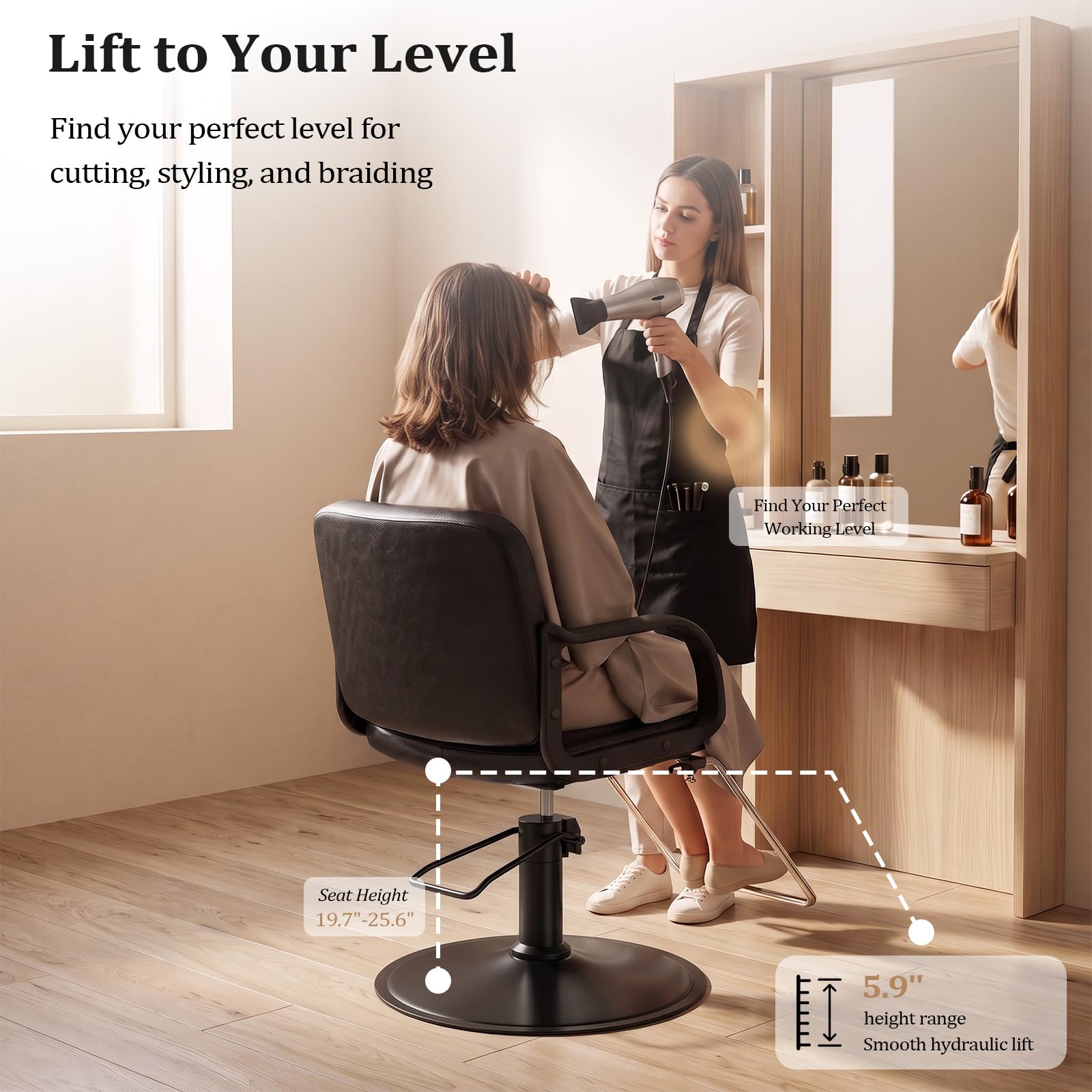 OmySalon SC1601 Hydraulic Adjustable Height 360° Swivel Styling Chair
