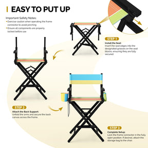 OmySalon 26in Wooden Portable Director Chair Folding Makeup Chair with Storage Pouch