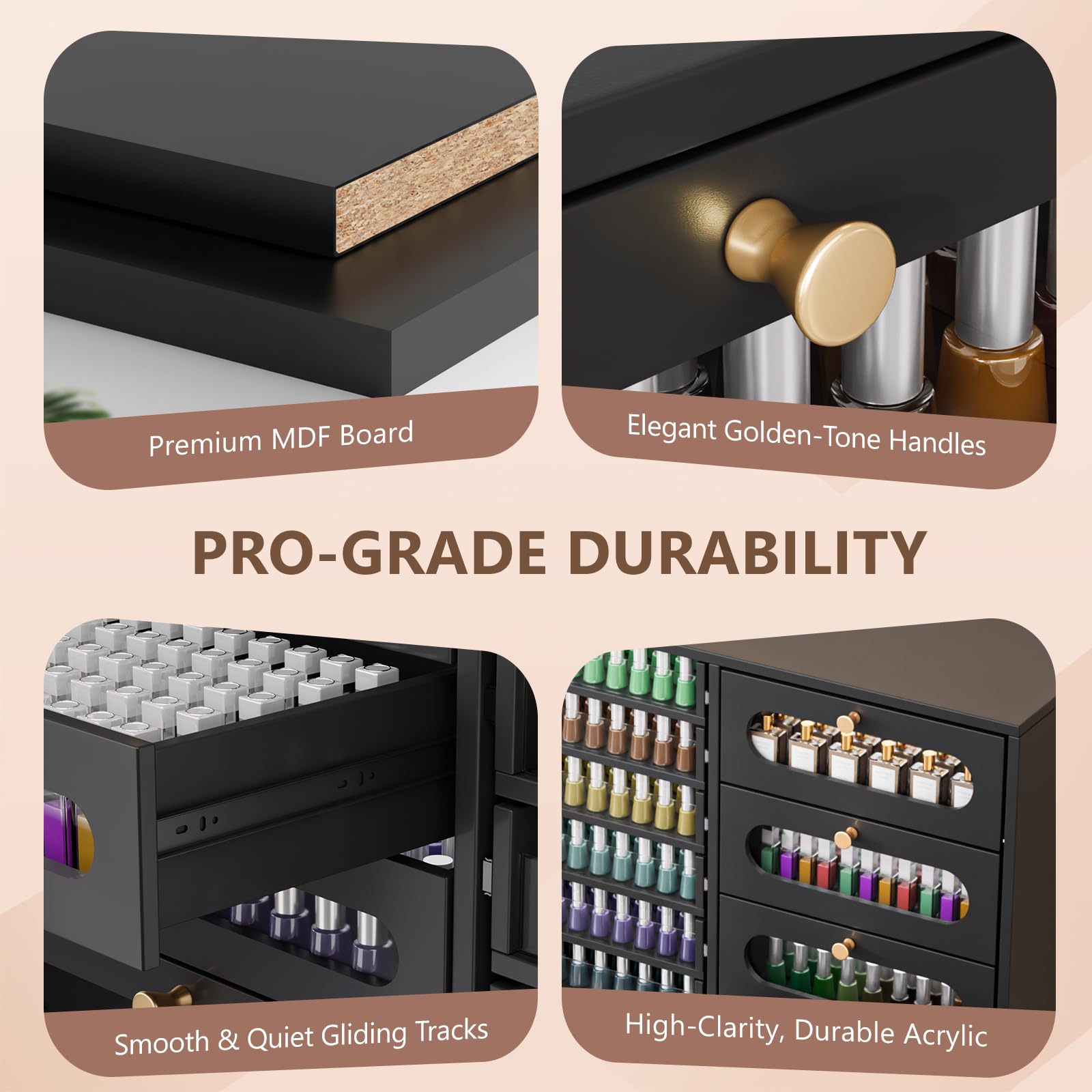 OmySalon Floor-Standing Nail Polish & Powder Organizer Cabinet with Drawers