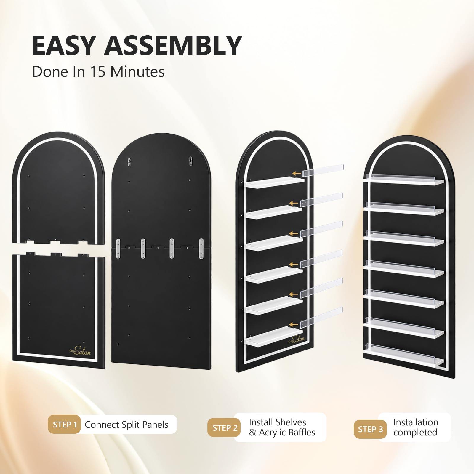 OmySalon Wall-Mounted Arched 6-Tier Nail Polish Rack With 5.5" Extra-Tall Shelves
