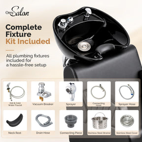 OmySalon BU2801 Salon Shampoo Bowl and Chair Backwash Unit with Large Ceramic Sink
