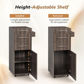 OmySalon SCTDOC Wooden Salon Trolley Cart with Wheels, 3 Drawers, Adjustable Shelf & Tool Holders
