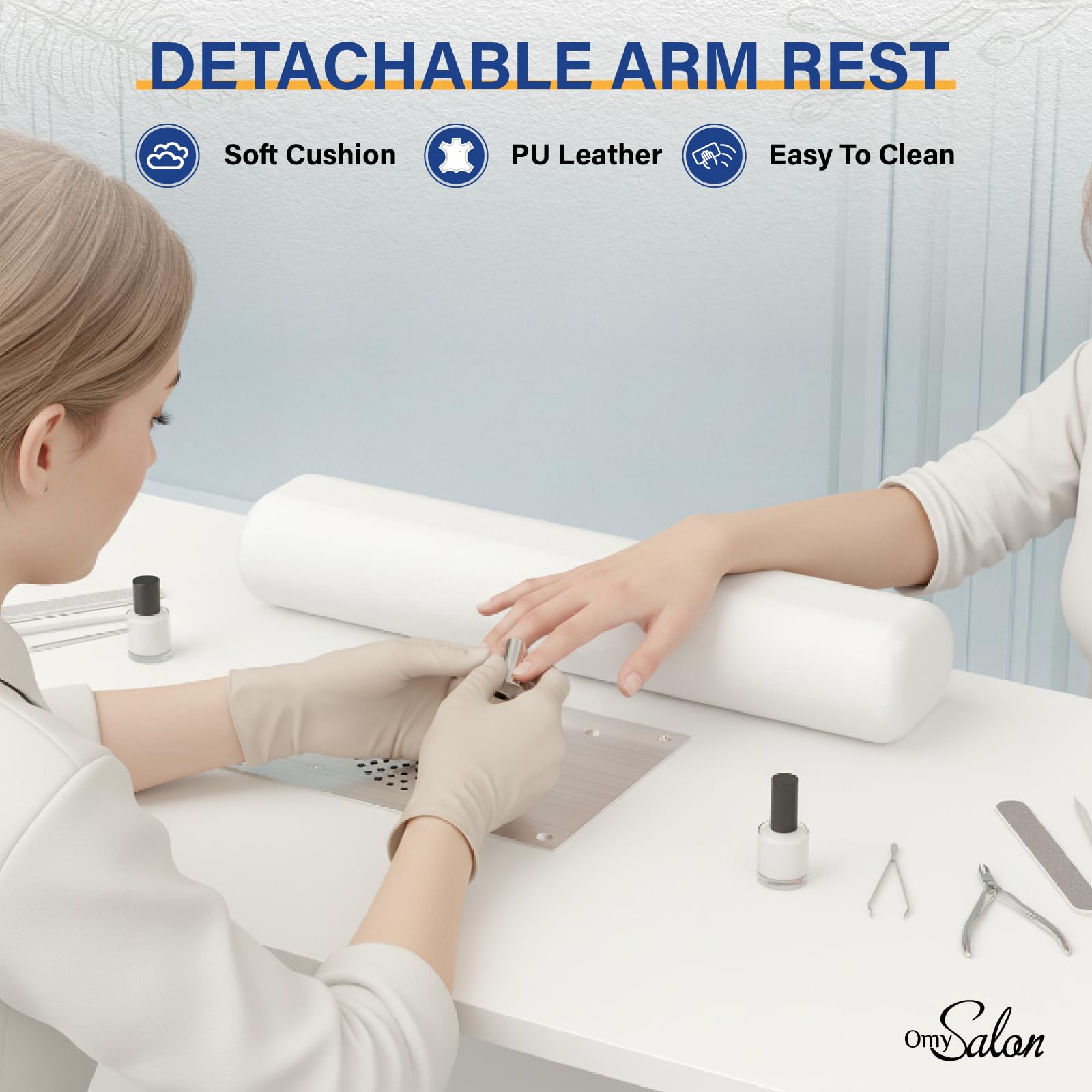 OmySalon MT-FORMED Nail Manicure Table w/Electric Dust Collector & Wrist Rest