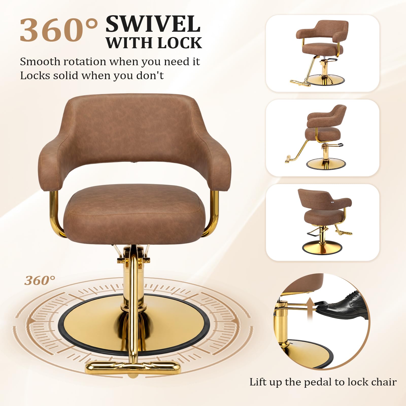 OmySalon SC3301 Heavy-Duty Hydraulic Styling Chair with Open Back & Gold Footrest
