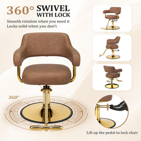 OmySalon SC3301 Heavy-Duty Hydraulic Styling Chair with Open Back & Gold Footrest
