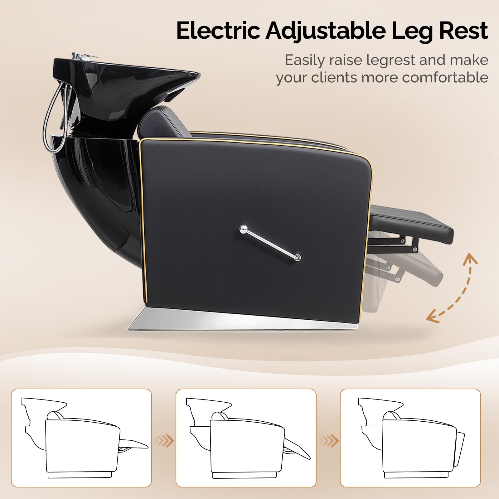 OmySalon BU1221 Salon Shampoo Backwash Chair Unit with Ceramic Shampoo Bowl & Adjustable Footrest