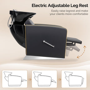 OmySalon BU1221 Salon Shampoo Backwash Chair Unit with Ceramic Shampoo Bowl & Adjustable Footrest