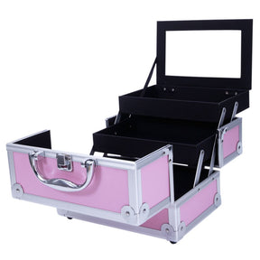 OmySalon Portable Handle Large Storage Lockable Cosmetic Makeup Train Case with Mirror Lock Pink/Silver/Black