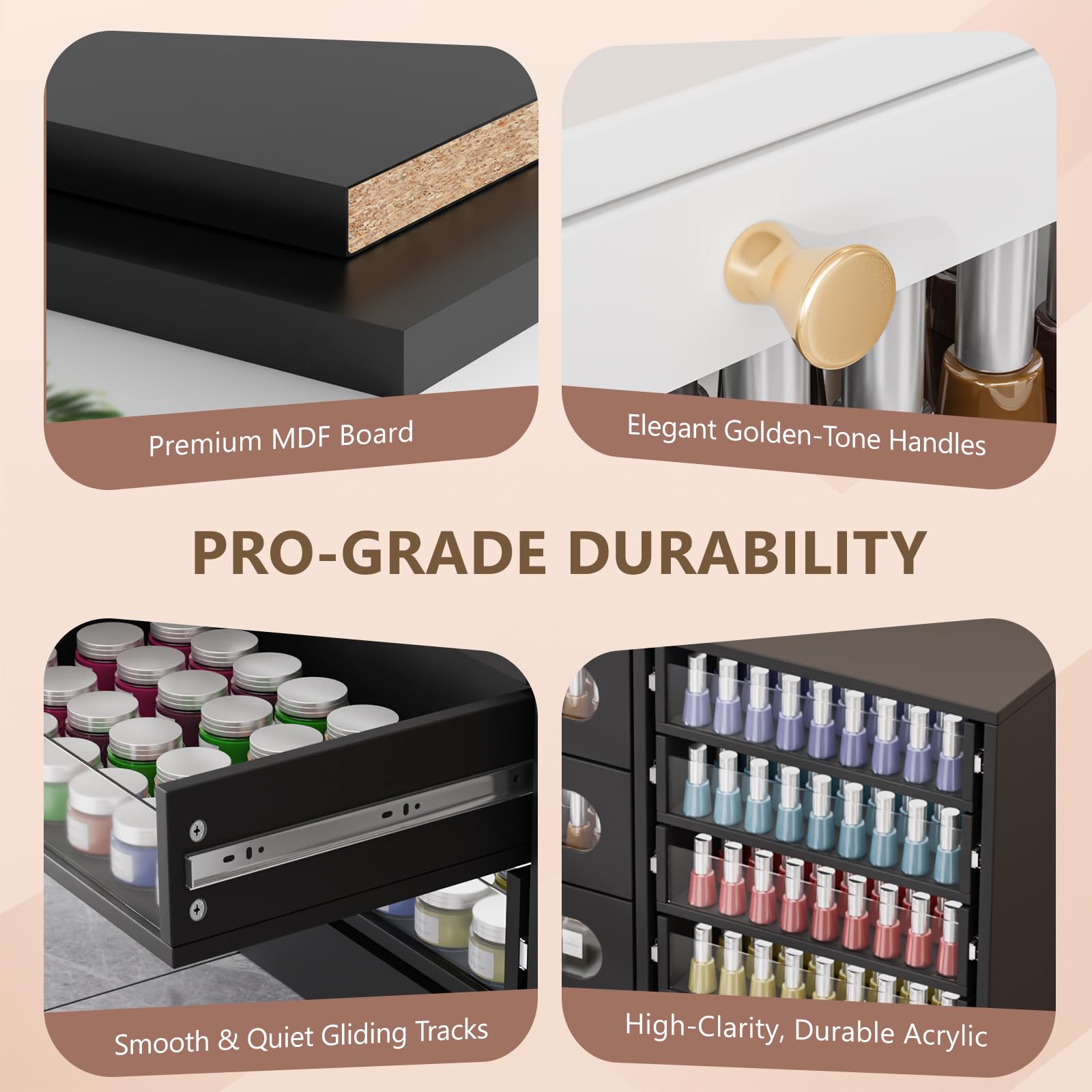 OmySalon 32" L Floor-Standing Nail Polish & Powder Organizer Cabinet with 8 Clear & 4 Visual Drawers