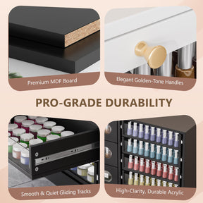 OmySalon 32" L Floor-Standing Nail Polish & Powder Organizer Cabinet with 8 Clear & 4 Visual Drawers