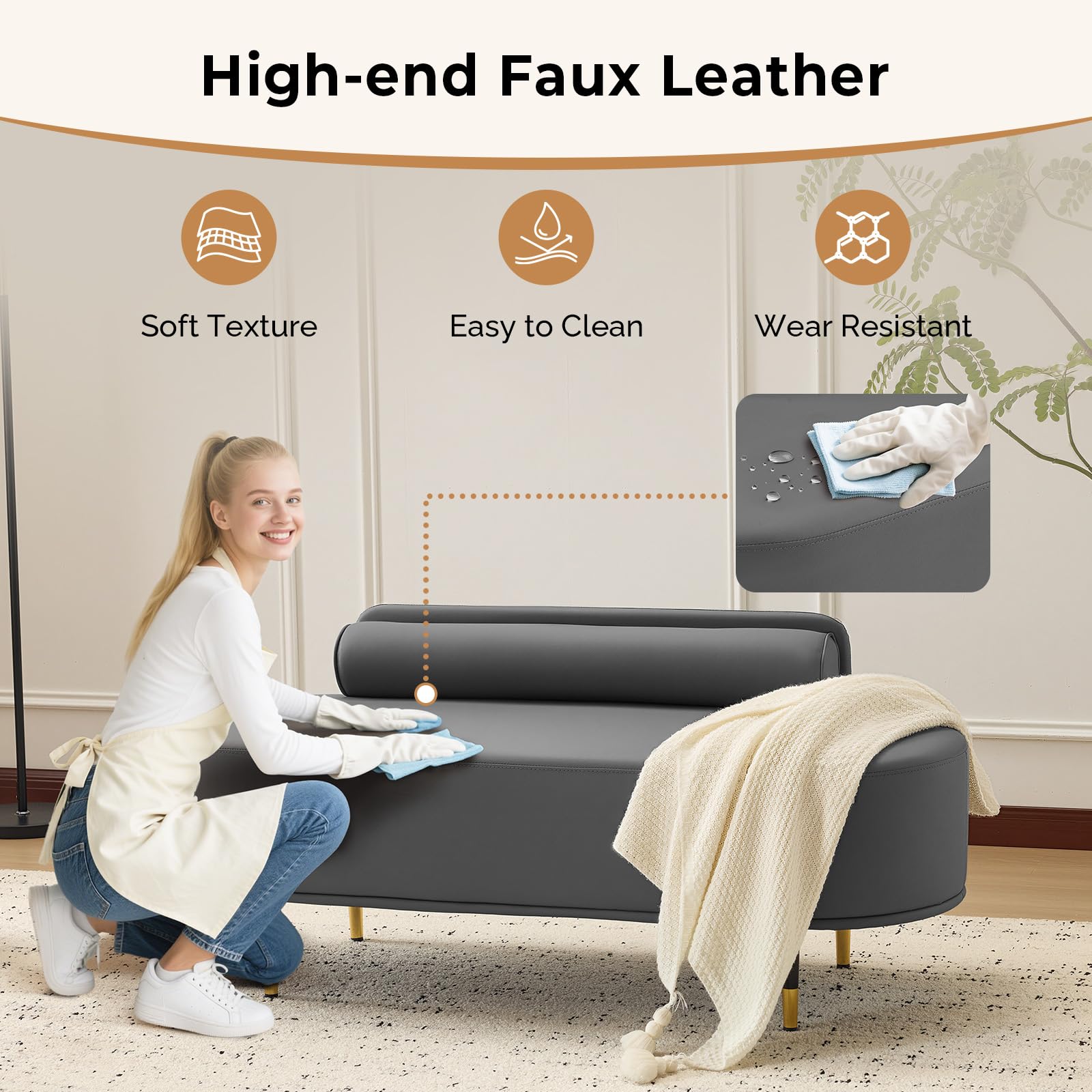 OmySalon WRB1601 53.5in Faux Leather Waiting Room Reception Bench Chair with Low Back
