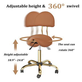 OmySalon Hydraulic Adjustable Rolling Saddle Stool with Back Support