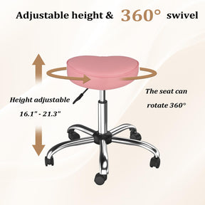 OmySalon 360° Swivel Heart-Shaped Hydraulic Rolling Salon Stool with Wheels