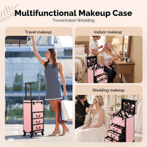 OmySalon Diamond Pattern Aluminum Lockable Rolling Makeup Train Case With 3 Drawers