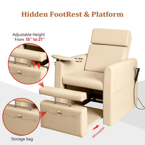 OmySalon PCE-WR Professional Full-Floor Support Electric Pedicure Chair with Adjustable Backrest & Hidden Storage Platfo