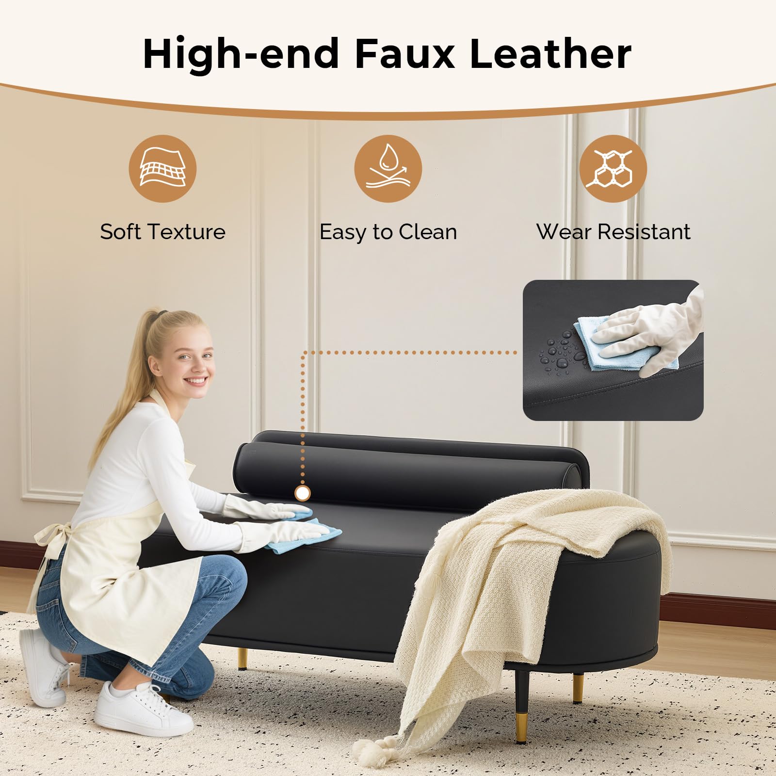 OmySalon WRB1601 53.5in Faux Leather Waiting Room Reception Bench Chair with Low Back