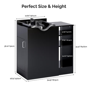 Omysalon HWCOC Salon Wet Cabinet Station with Shampoo Bowl & Adjustable Shelves & Sprayer Faucet
