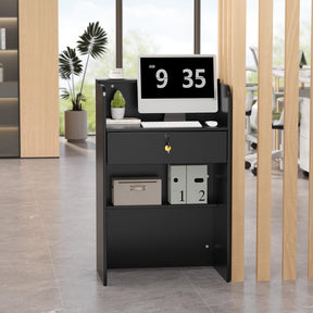 OmySalon RD Modern Wooden Reception Desk with Lockable Drawer and Legroom Rack
