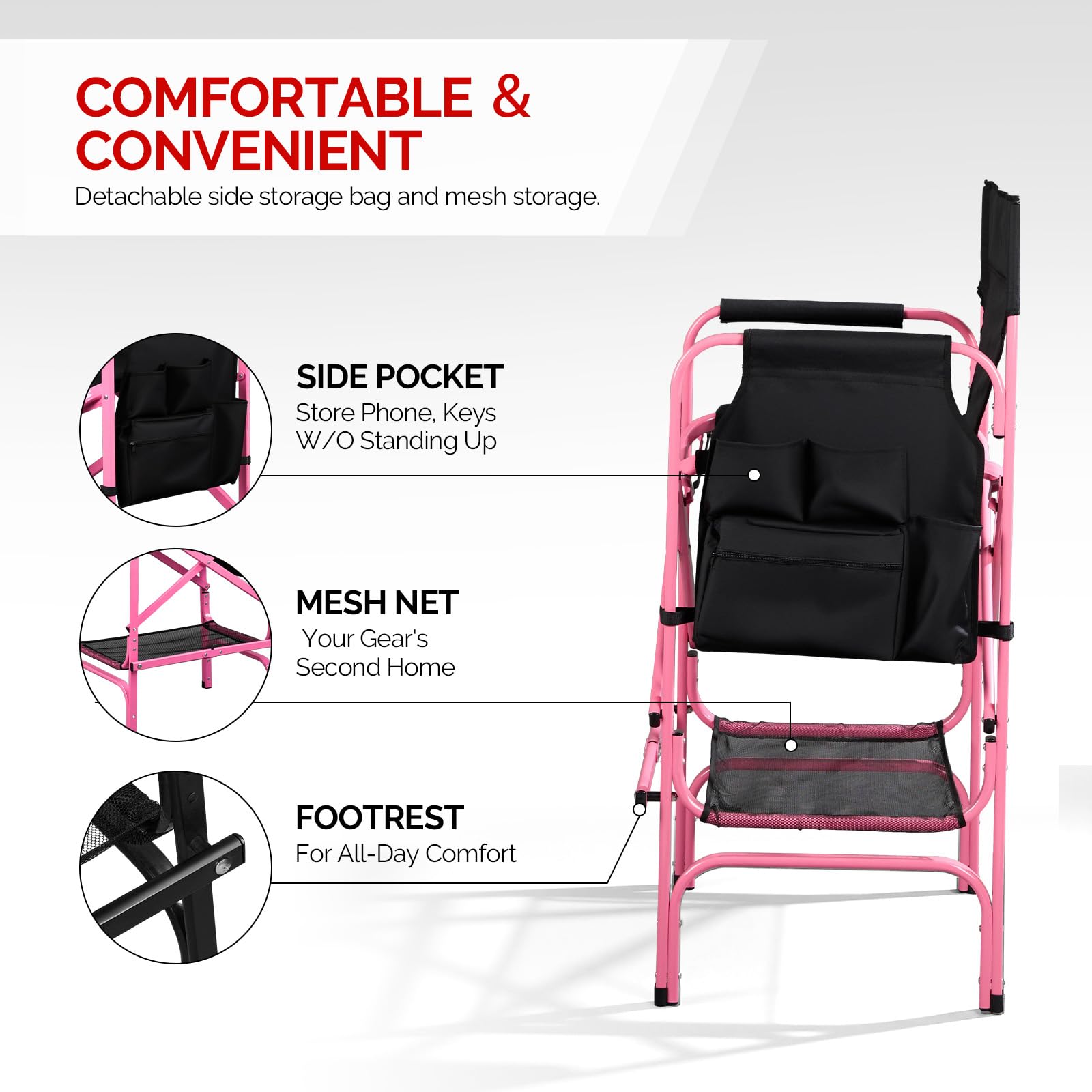 Omysalon 30in Portable Folding Director Chair with Collapsible Side Table