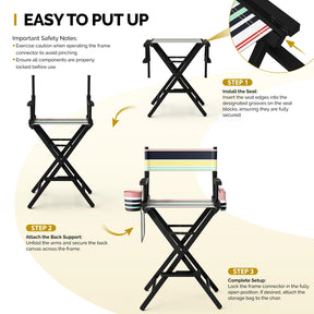 OmySalon 31in Wooden Portable Director Chair Folding Makeup Chair with Storage Pouch