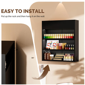 OmySalon 3-Tier Wall Mount LED Wooden Nail Polish Organizer Shelf with USB Touch Control