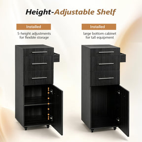 OmySalon SCTDOC Wooden Salon Trolley Cart with Wheels, 3 Drawers, Adjustable Shelf & Tool Holders