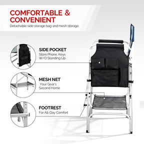 Omysalon 30in Portable Folding Director Chair with Collapsible Side Table