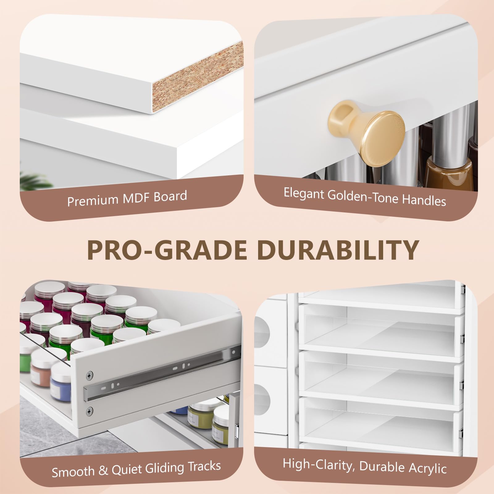 OmySalon 32" L Floor-Standing Nail Polish & Powder Organizer Cabinet with 8 Clear & 4 Visual Drawers