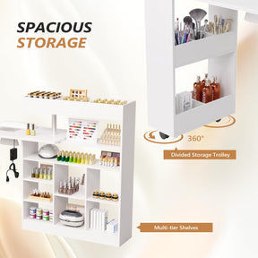 OmySalon MT-RL Rotatable L-Shaped Nail Manicure Table with Electric Dust Collector, Storage Trolley & Wrist Rest