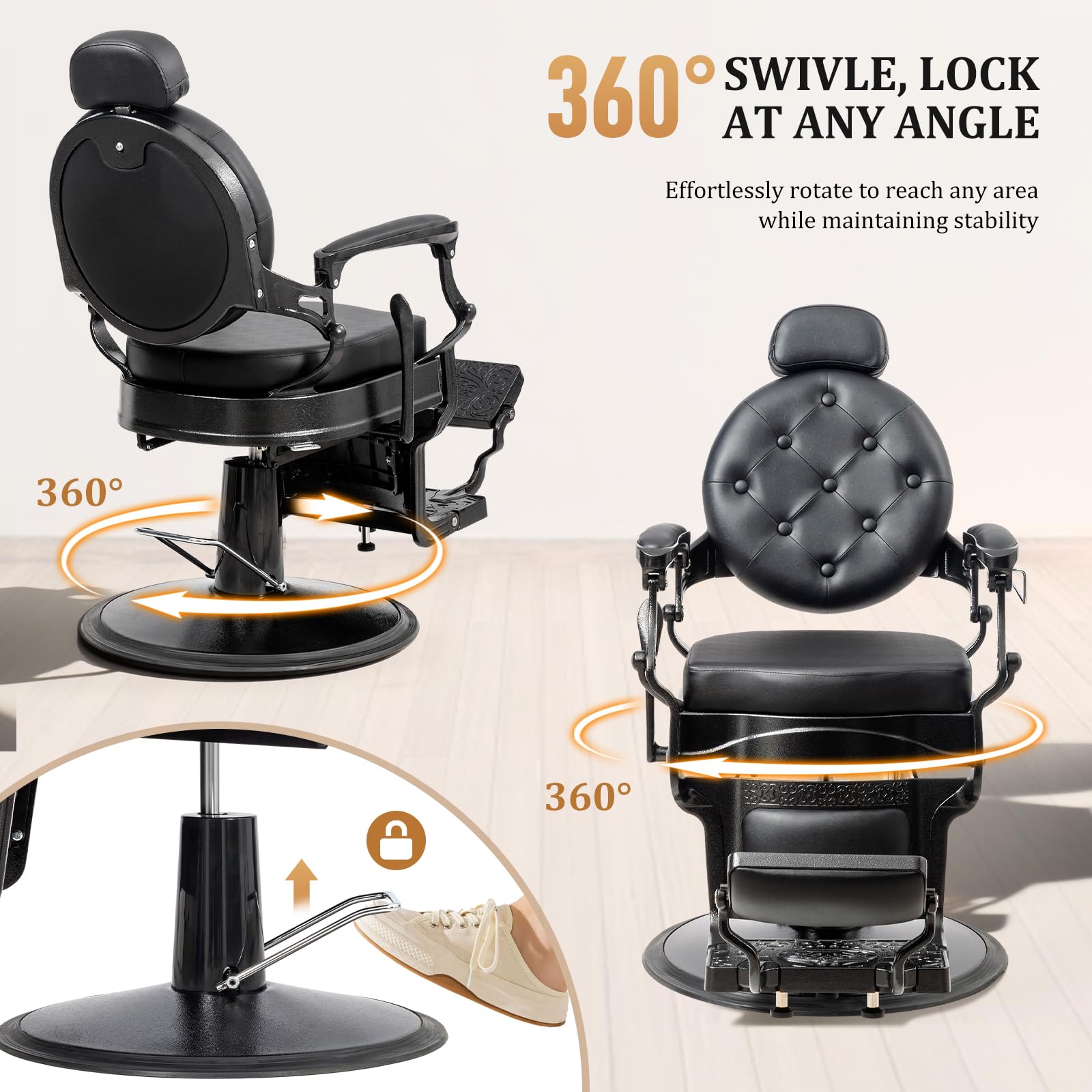 OmySalon BC1604 Retro Heavy Duty Hydraulic Recline Barber Chair