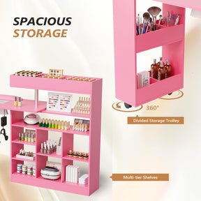 OmySalon MT-RL Rotatable L-Shaped Nail Manicure Table with Electric Dust Collector, Storage Trolley & Wrist Rest