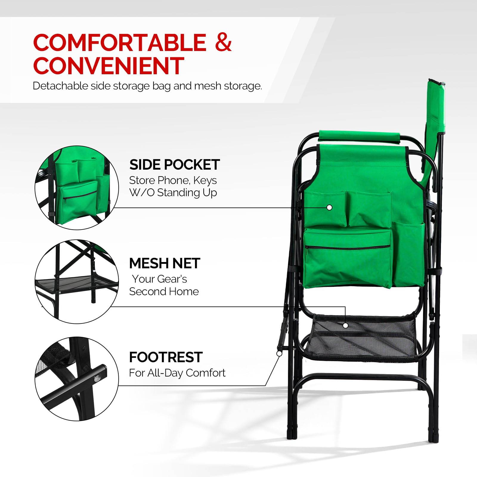 Omysalon 30in Portable Folding Director Chair with Collapsible Side Table