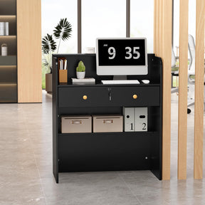 OmySalon RD Modern Wooden Reception Desk with Lockable Drawer and Legroom Rack
