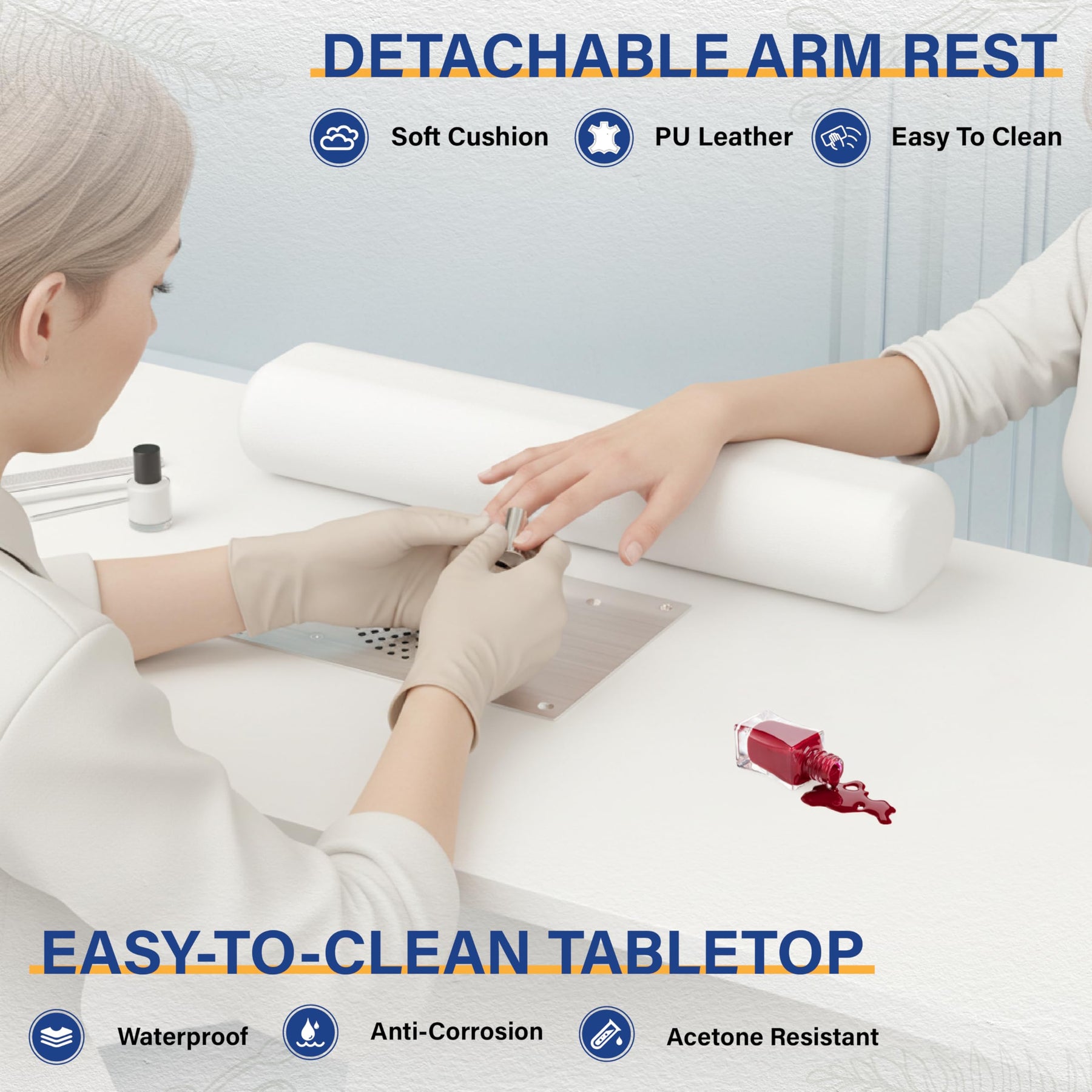OmySalon MT Rattan Nail Manicure Table with Display Storage, Electric Dust Collector & Wrist Rest