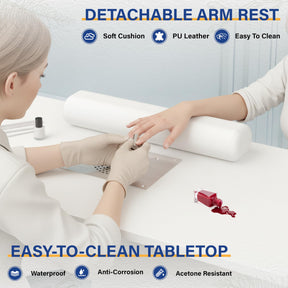 OmySalon MT Rattan Nail Manicure Table with Display Storage, Electric Dust Collector & Wrist Rest
