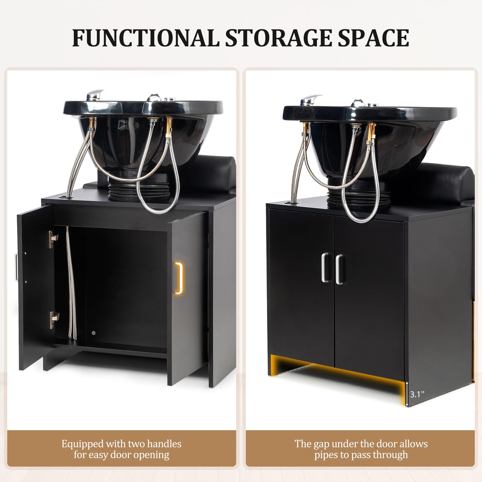 OmySalon BU2101 Salon Shampoo Backwash Chair Unit with Tilting ABS Plastic Bowl & Storage Cabinet Station